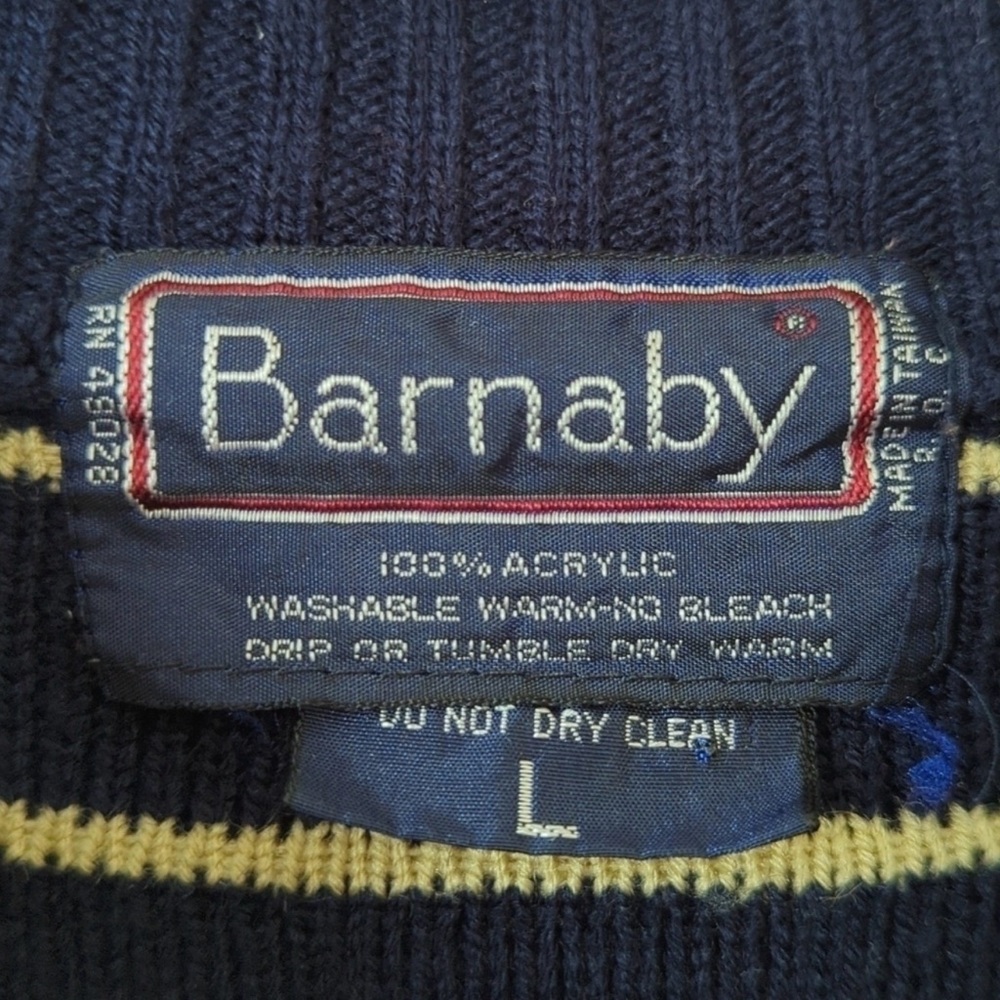 Barnaby 80's Vintage Funky Ribbed & Dotted Yoke Knit Crewneck Sweater Navy Large - Picture 4 of 7